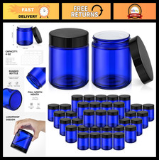 48 Pack 4 OZ Blue Glass Jars with Black Lids - Perfect for Storage Crafts