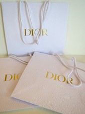 Set of 3 DIOR White Shopping Gift Bags Gold Logo Rope Handles 10.5" by 9"by4.25"