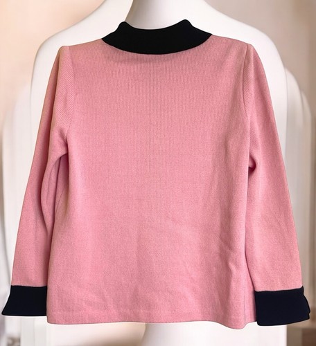 ST.JOHN Collection Women's Knit Pink Black Trim Gold Buttons Jacket Sz Small - Picture 2 of 7