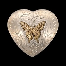 Butterfly Heart Western Cowgirl Boho Vintage Belt Buckle by ADM ca. 1980s 
