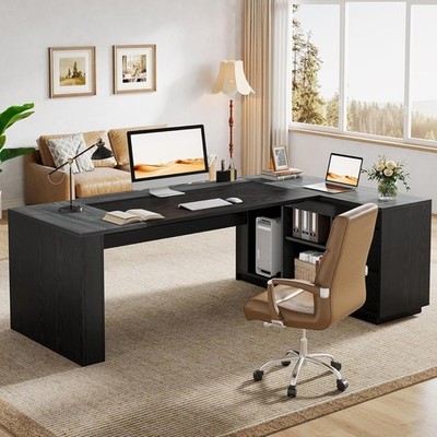 78.7'' L Shaped Executive Desk Modern Office Computer Desk with Storage Cabinet