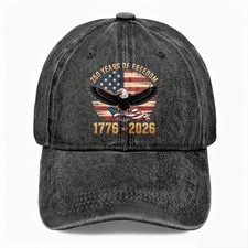 Patriotic 250 Years of Freedom 1776-2026 Baseball Cap Classic Adjustable Hat