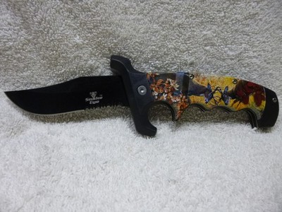 New Snake Eye Lock Back Knife with 2 Deer on Handles & Belt Clip 8.75'' Open