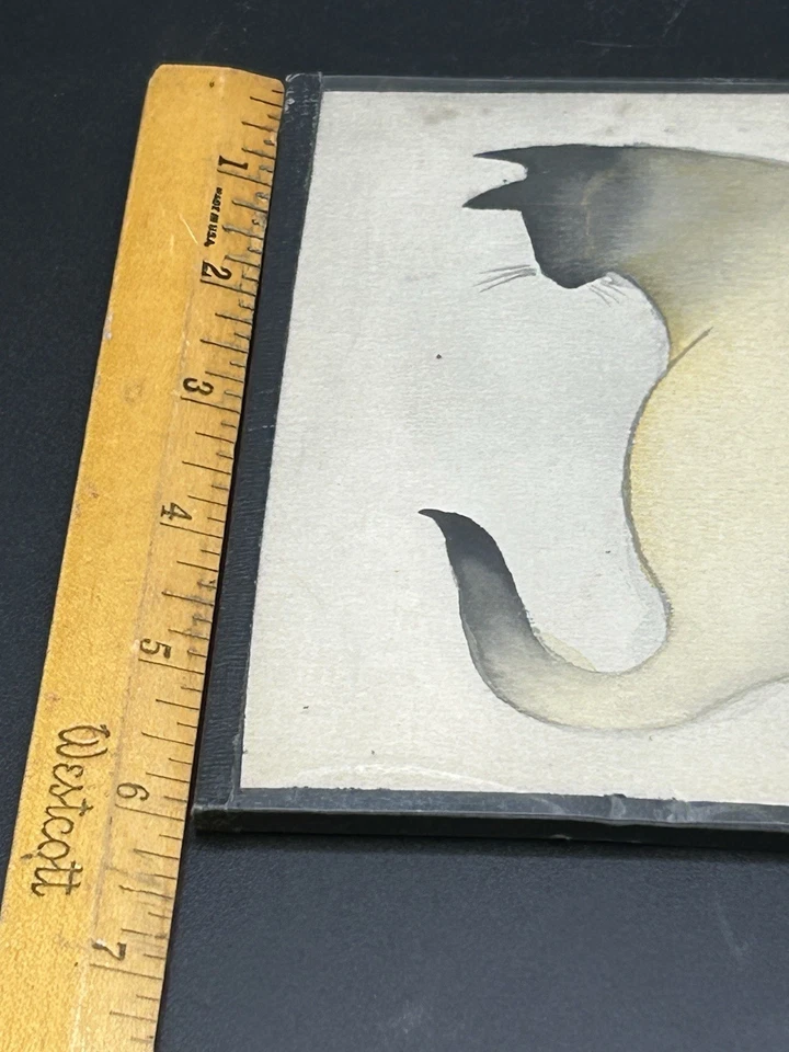 Vintage 1970s Japanese Cat Watercolor Painting Artist Signed Hiroshi Sakai - Image 3 of 4