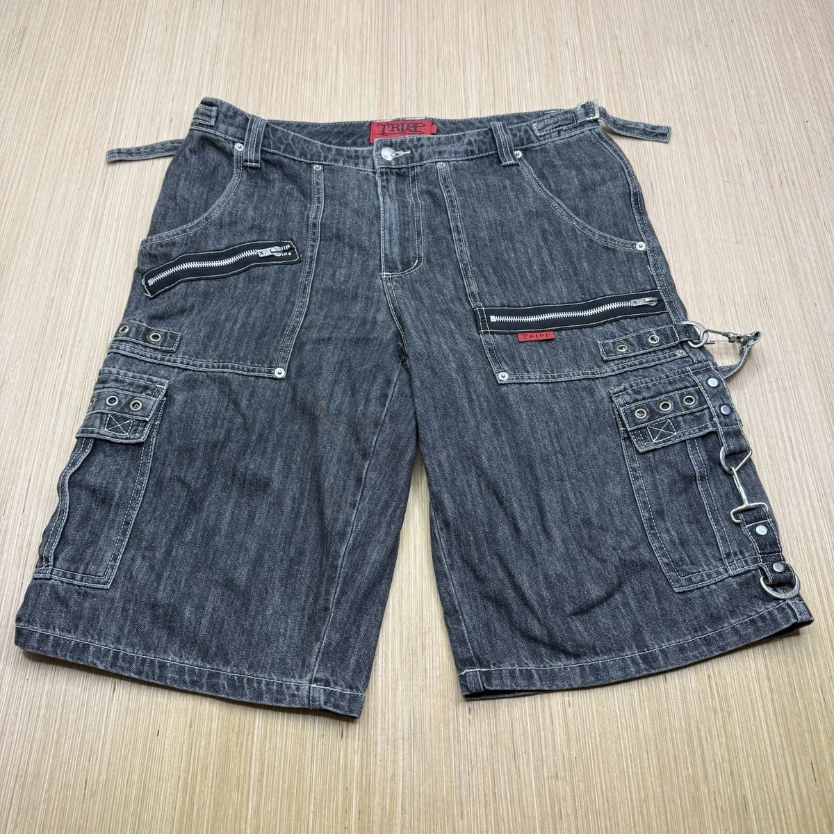 Men's Goth Cross Embroidery Jean Shorts – Grunge Punk Straight Leg