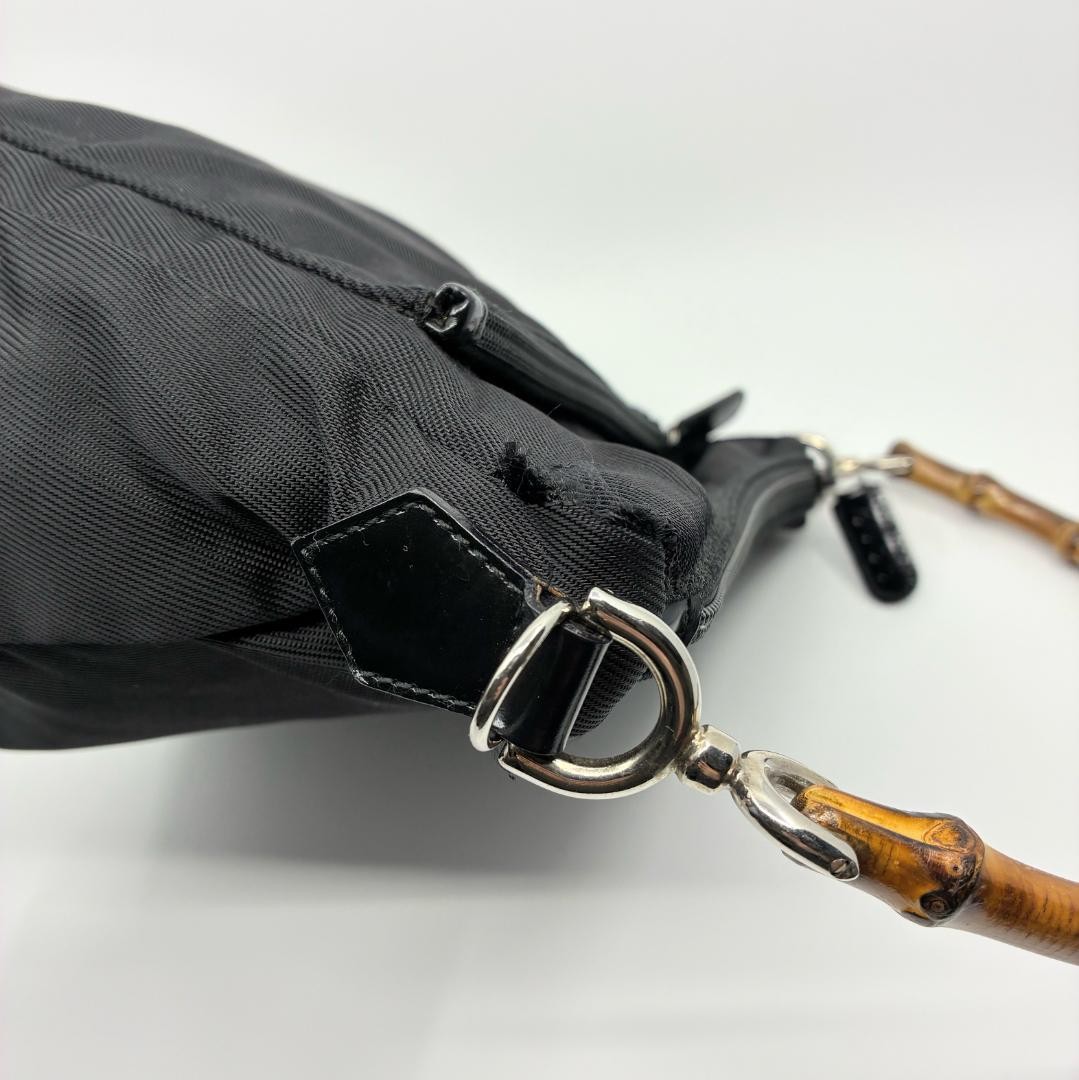 GUCCI Bamboo Shoulder Hand Bag Ziplock Leather Nylon Black Silver Hardware Japan thumbnail 9