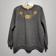 Gray Embroidered Sunflower Sweatshirt Yellow Collar Cottagecore Vintage