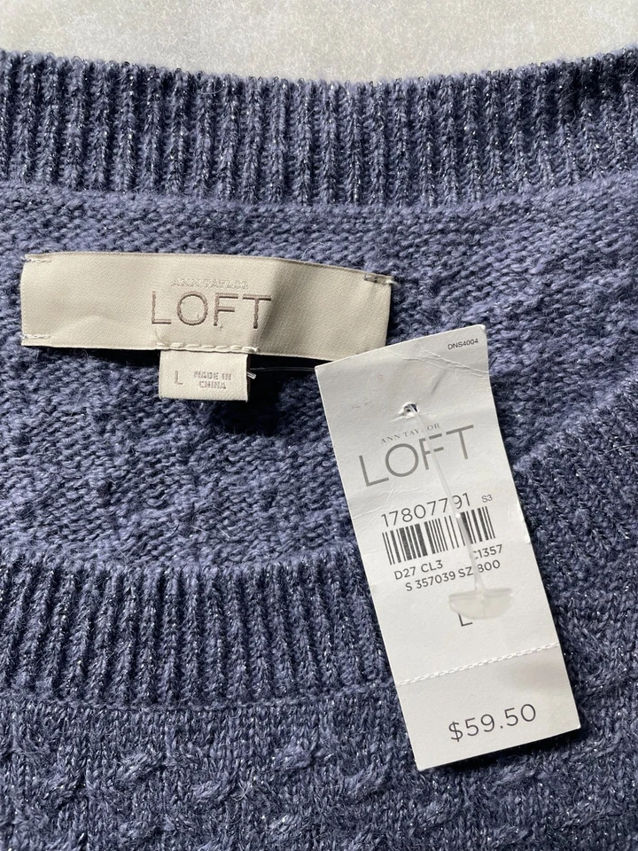 Новый с Ярлыками Ann Taylor лофт женщин синий ворота блестящий пуловер свитер размер большой - Изображение 3 из 4