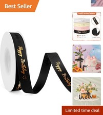 Happy Birthday Grosgrain Ribbon - 5/8 Inch, 25 Yards Black for Gift Wrapping