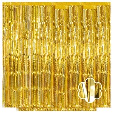 5 Pack Gold Foil Curtain Backdrop 3.2ft x 9.8ft Metallic Tinsel Foil Fringe C...
