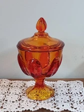 Vintage L E Smith MCM Amberina Persimmon Covered Candy Dish 8" Cadmium Glow