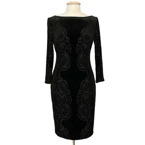 Vintage Cache Womens Dress 6 Black Embossed Velvet Bodycon Sheath Whimsigoth Y2K