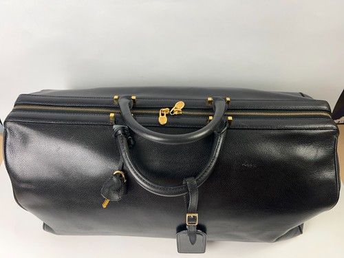 CELINE Boston/Bolso de Lona Cuero Negro con Llave Cerrada Etiqueta de Equipaje Usado en Excelente Condición con Certificado de Autenticidad - Imagen 3 de 15