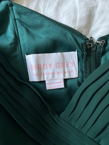 Birdy Grey Emerald Green Chiffon Spence Bridesmaid Dress w Slit + Pockets Sz XS - Picture 4 of 6