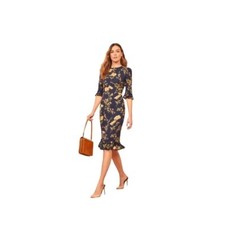 Reformation Hansel Floral Sheath Dress Midi Size 10 Navy Yellow Party Cocktail