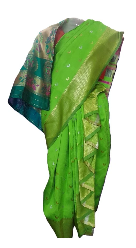 Festival de sari/sari para niñas indias, boda cultural listo para usar verde loro Foto 3 de 4