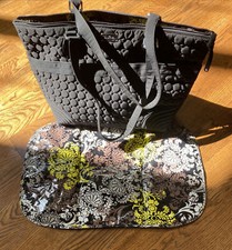 VERA BRADLEY Ultimate Baby Quilted Performance Black Diaper Bag  Change Pad