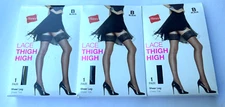 Hanes Lace Thigh High Sheer Leg Sheer Toe in Black, Size B, 3 PACK
