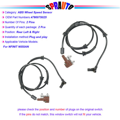2x ABS Speed Sensors Rear L&R Driver & Passenger Side For 04-10 QX56 479007S025