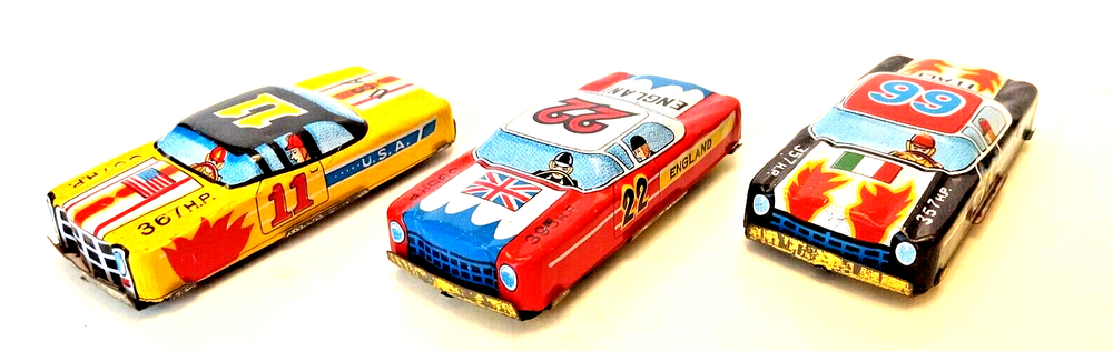 Lot of Three (3) 1950s Vintage Tin Toys Japanese Litho Racing Cars Original 6544