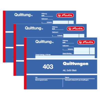 3 x herlitz 403 Quittung Formularbuch Quittungsblock DIN A6 2 x 50 Blatt