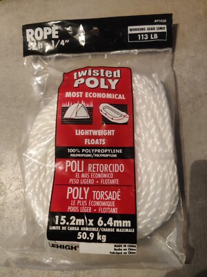 Lehigh Twisted Poly Rope 50ft x 1/4'' #PT450 NEW