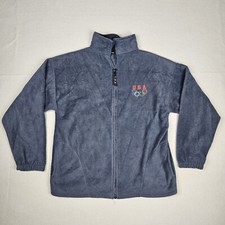 Vtg USA Olympics Fleece Jacket Adult Large Blue Full Zip Long Sleeve Embroidered