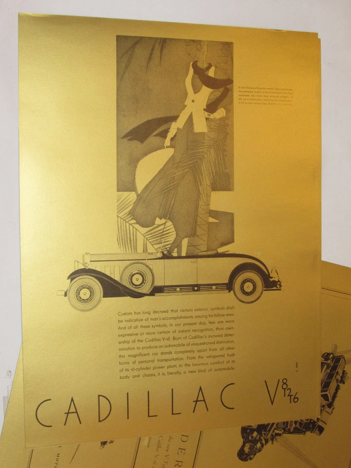 8 1930s CADILLAC CAR POSTER REPRINTS! V-8, 12, 16! FLEETWOOD! La SALLE! ROADSTER - Image 2 of 4