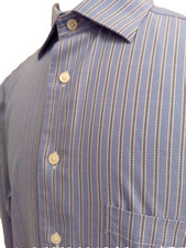 Pronto Uomo Mens Sz L Dress Shirt Non Iron Modern Fit Blue Stripe 100 Cotton