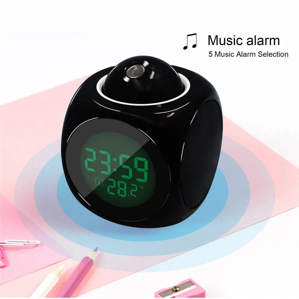 LED Projection Alarm Clock Digital LCD Display Voice Talking Weather Snooze USB - Image 4 of 4