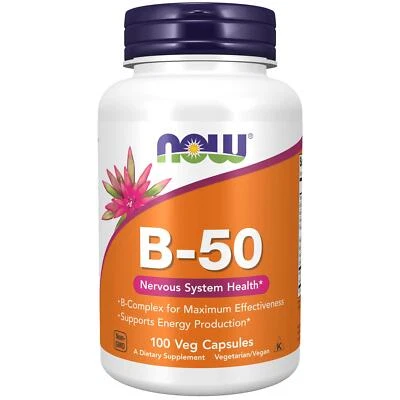 NOW Foods Vitamin B-50 mg 100 Veg Capsules, Energy & Metabolism Support, Fatigue