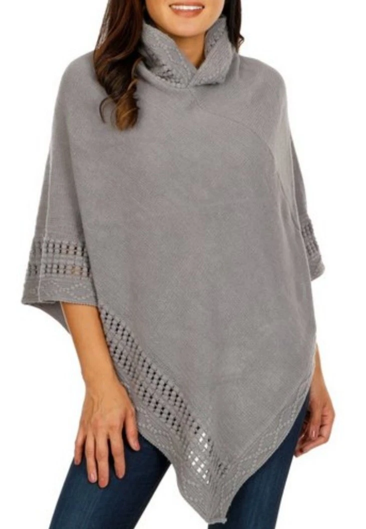 NEW Steve Madden Women's Hooded Lightweight Poncho w Open Knit Edges, One Size