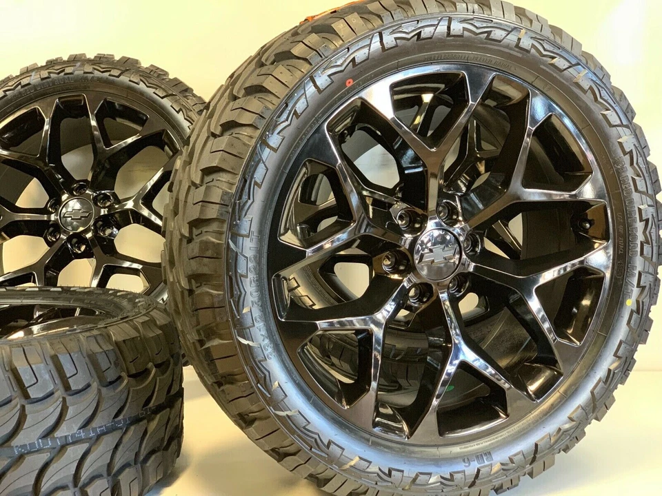 24" BLACK WHEELS W/MUD TIRES 33125024/35125024 FOR GM CHEVY ESCALADE RAM 6X139 - Image 2 of 2