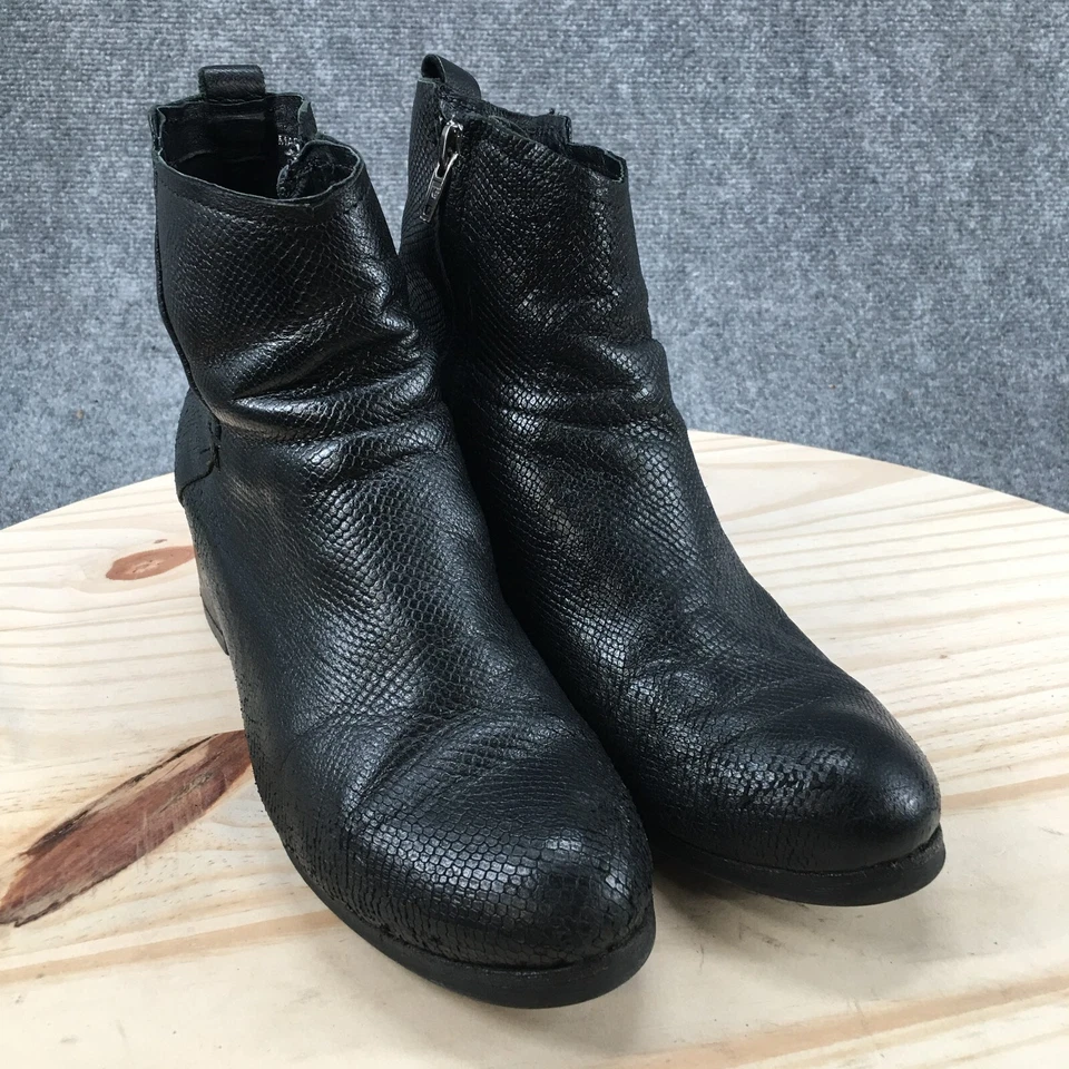 Felmini Boots Womens 39 Ankle Bootie Black Snakeskin Print Side Zip Block Heels - Image 3 of 4