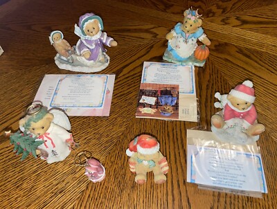 Lot Of 6 Enesco Cherished Teddies Christmas / Holiday Winter Figurines Most New