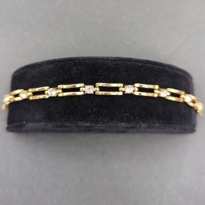 Vintage Fashion 8'' BRACELET missing one crystal goldtone and crystals oblong