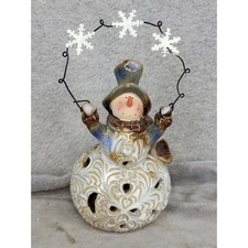 Snowman Ceramic Votive Candle Holder Snowflake Winter Christmas Decor 8.5"x6.5"