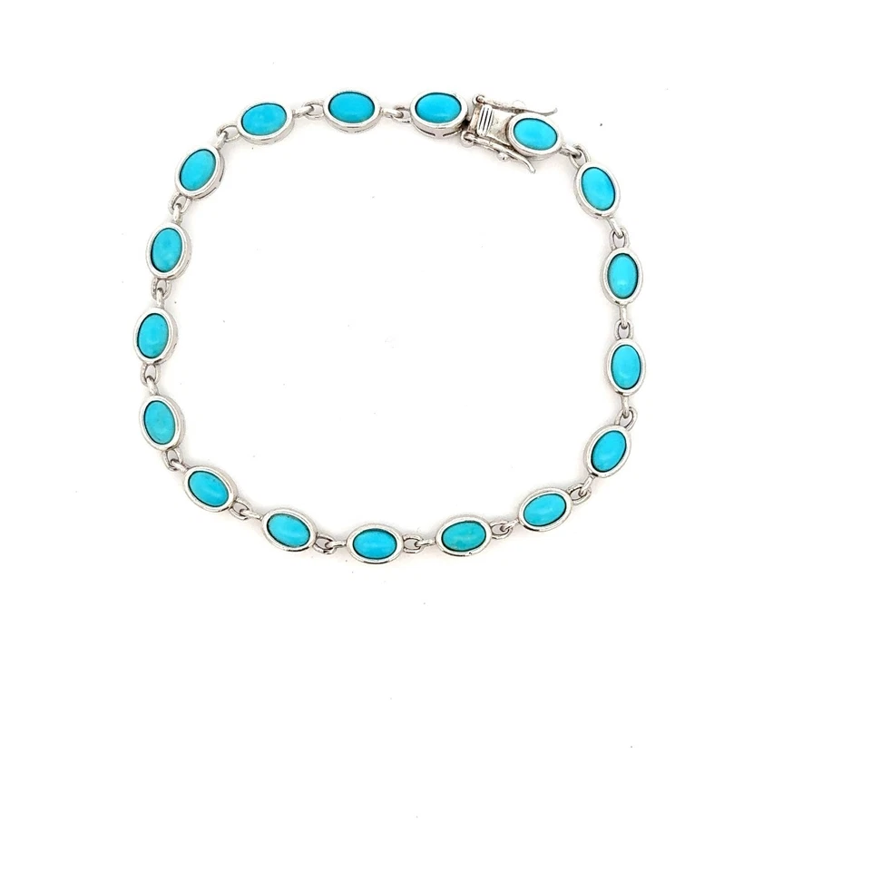 Pulsera Turquesa Plata de Ley DK 925 Vintage Eslabón Ovalado Suroeste Foto 2 de 4