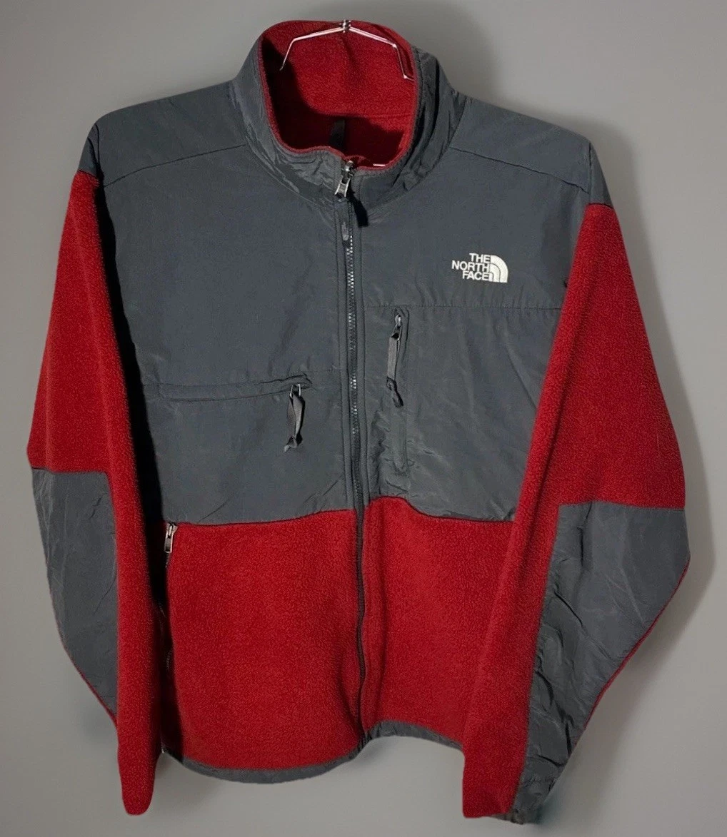 North Face Denali Jacket Mens Large Gray And Red Full Zip Warm Fleece Polartec