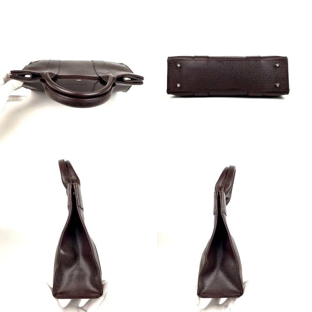 Borsa a mano Yves Saint Laurent logo pelle goffrata marrone scuro argento autentica