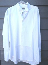 Saks Fifth Avenue Men 17 R White Tuxedo Shirt Pique Bib French Cuff 100% Cotton