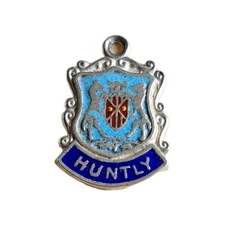 HUNTLY RARE  Silver Vintage Travel Shield Enamel Souvenir  Charm