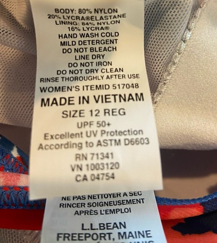 NWT L.L.Bean Bathing Suit Swim One Piece Ruched Sides Blue Red Size 12 Reg New - Picture 4 of 4