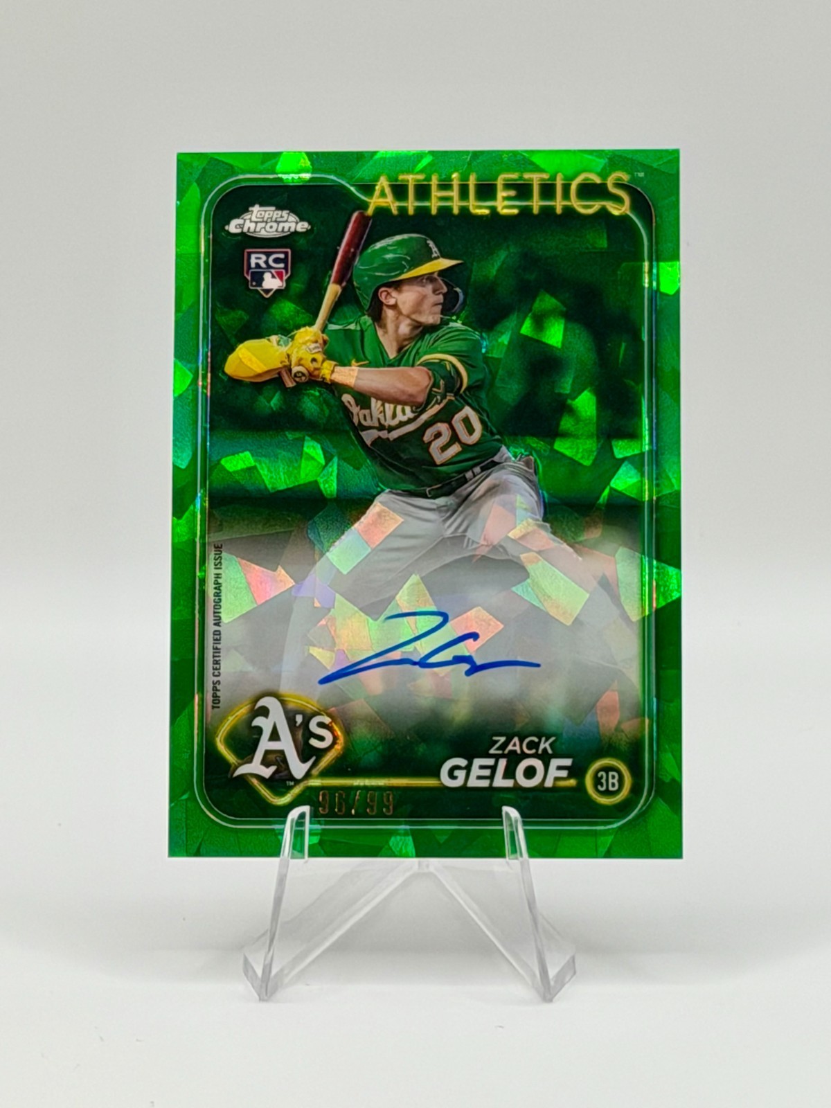 2024 Topps Chrome Update Sapphire Zack Gelof RC Auto Green /99 A's Color Match
