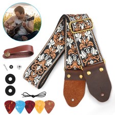 Guitar Straps Vintage Embroidered For Bass Electric Acoustic Guitar Adjustable