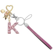Initial Letter Keychain Letter-K Keychains Women Bling Love Star Key Chain Pink