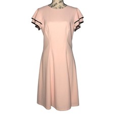 Tommy Hilfiger SIZE 10 Pink Ruffled Black Detail Short Sleeve Fit & Flare Dress