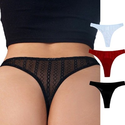 3 Pack Lot Sexy Womens Sheer Panties Thong G string High Cut Bikinis Lingeries
