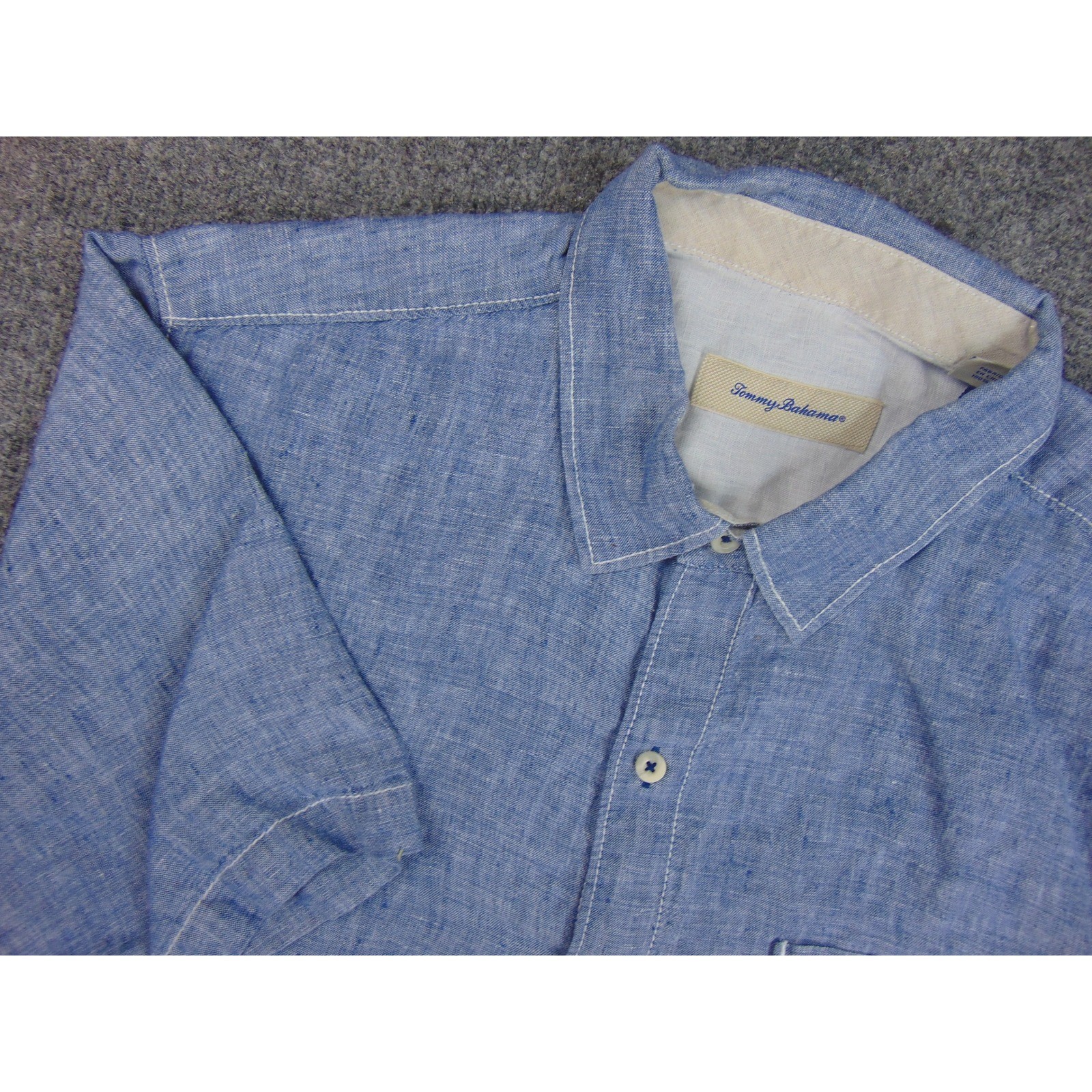 Tommy Bahama Shirt Mens Large Blue Linen Blend Chambray Beach Camp