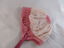 Antique Victorian Edwardian Pink Crochet Night Cap Bonnet Childs medium